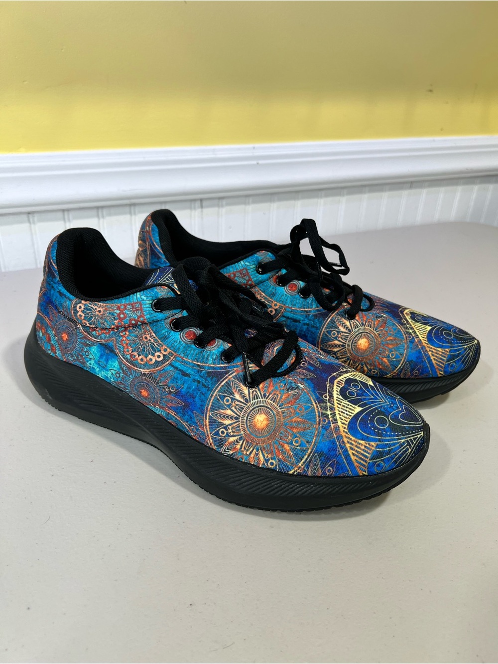 Blue Mandala Pattern Athletic Sneakers